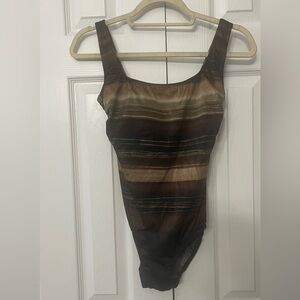 Croft & Barrow Brown Striped One-Piece Swimsuit - Size 10
